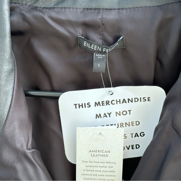 EILEEN FISHER - NWT - Women’s Moto Jacket LEATHER Sz L - BLACK - Picture 11 of 15